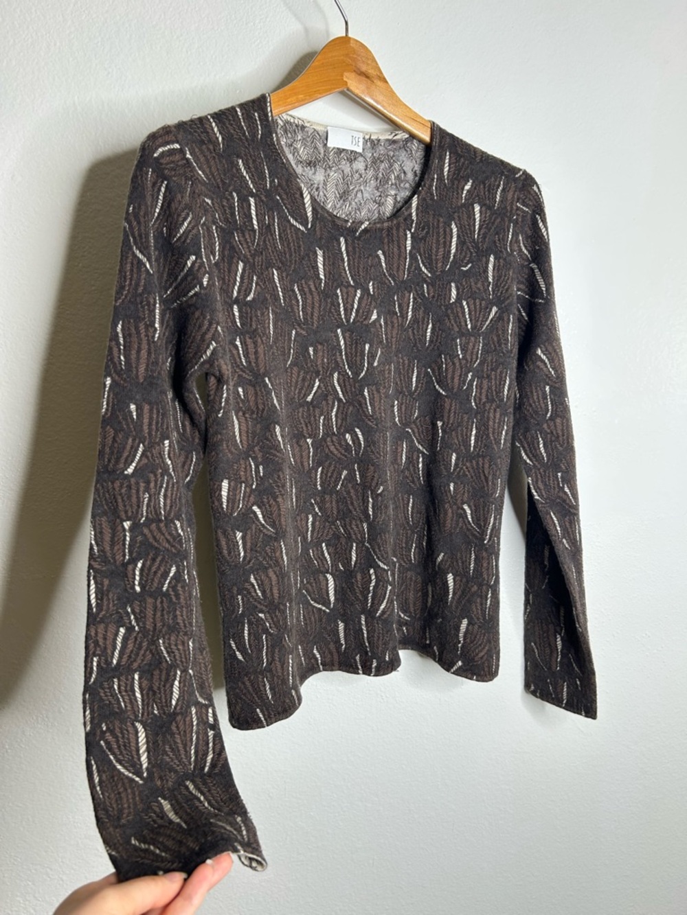 Tse 100% Cashmere Brown Neutral Textured Stitch Pullover Sweater Size Large View 3